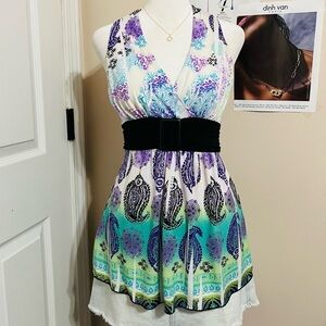 Wrapper Purple and Green Patterned Halter Tank Top